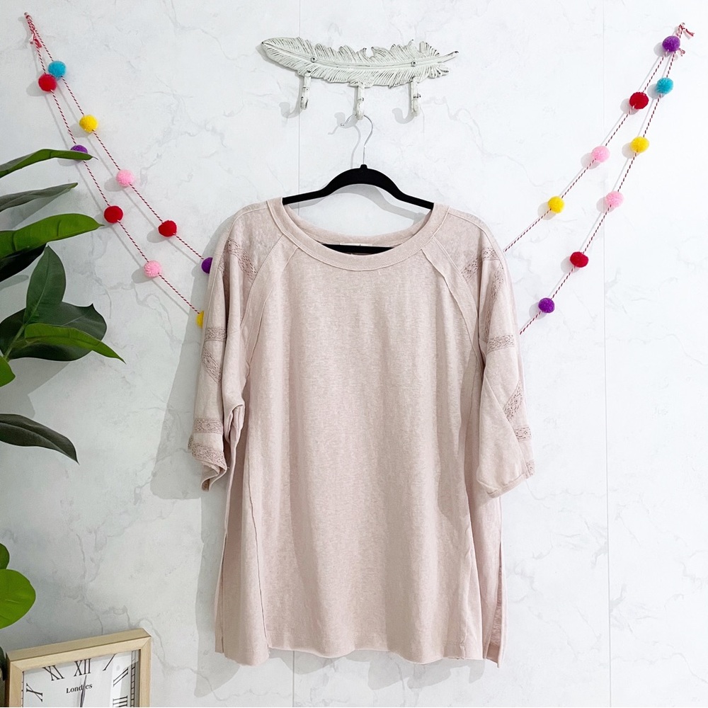 Easel LARGE Lace Trim Oversized Half Sleeve Tee Shirt Top